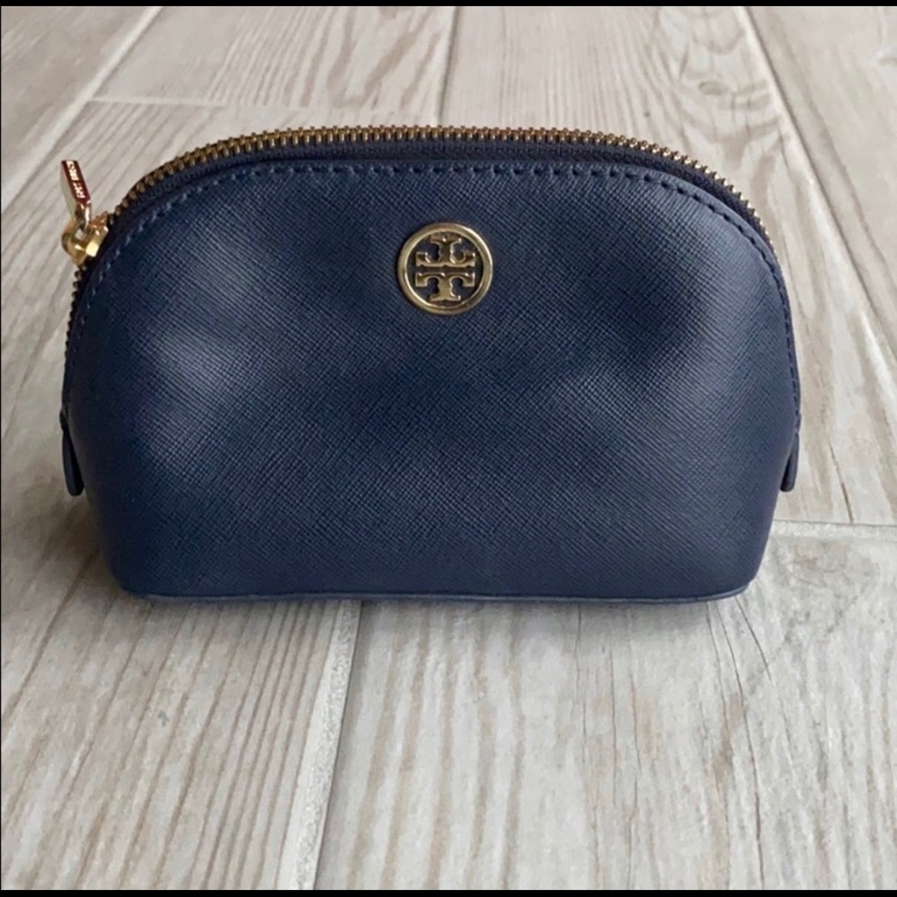Leather Royal blue Tory Burch make up bag